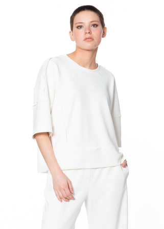 ULI SCHNEIDER, linenstretch patch sweater with half length sleeves