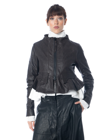 RUNDHOLZ, weiche Lederjacke mit Schößchen 2251481105