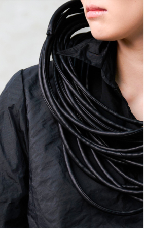 maria calderara, black faux leather tubular necklace