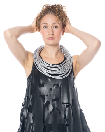 maria calderara, silver faux leather tubular necklace
