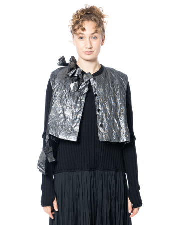 KEDZIOREK, crinkle metallic vest with bow detail 5372