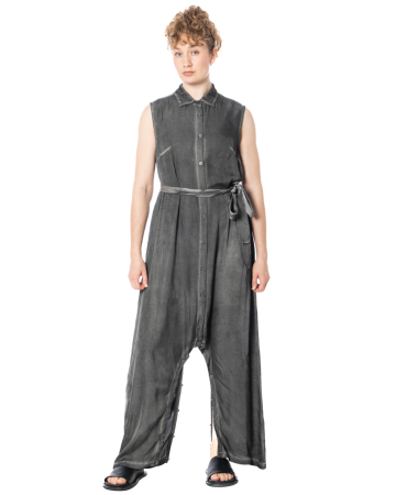 LA HAINE INSIDE US, button-front jumpsuit in washed black 5382_LH