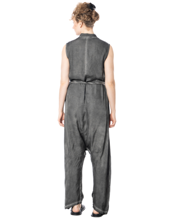 LA HAINE INSIDE US, button-front jumpsuit in washed black 5382_LH