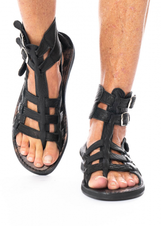 BREAD & BUTTER, flat strap sandal with adjustable buckles in black