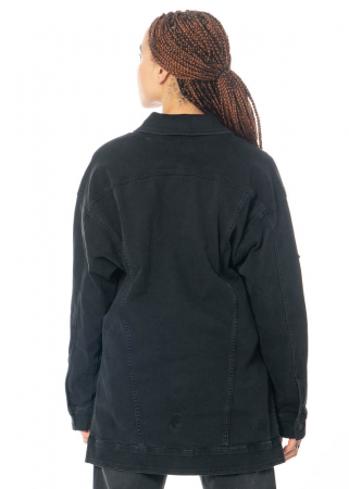 PLUSLAVIE  PLÜ, innovative denim jacket DENIM JACK 1 in black with front and side slits 
