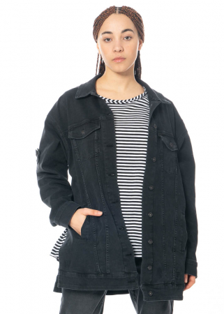 PLUSLAVIE  PLÜ, innovative denim jacket DENIM JACK 1 in black with front and side slits 
