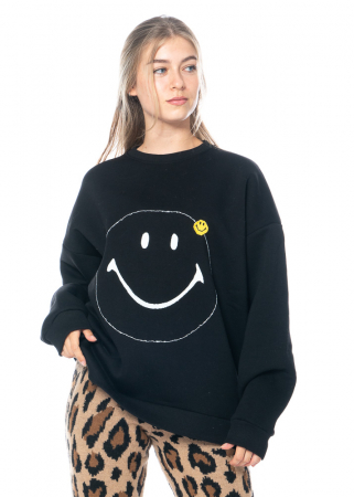 JOSHUAS, black crewneck sweatshirt with smiley design