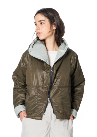 KIMONORAIN, short padded rain jacket with recycled polyester green