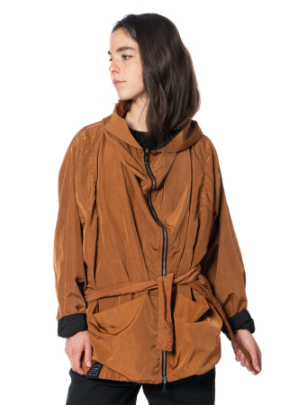 KIMONORAIN, reversible rain jacket with hood in terracotta