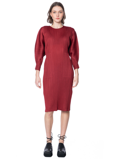 PLEATS PLEASE ISSEY MIYAKE, balloon sleeve dress NOVEMBER carmine