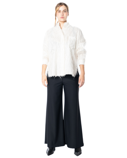 ULI SCHNEIDER, Tec-Marabou Boyfriend Blouse with Fringes - NOBANANAS - Image 3