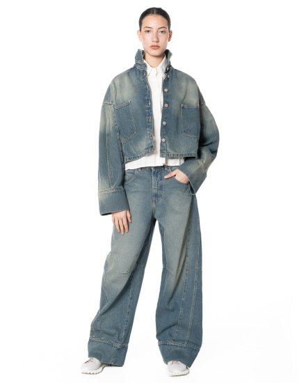 Andrea Ya'aqov, cropped denim jacket with oversized sleeves - NOBANANAS - Image 4