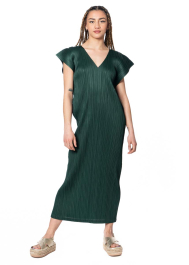 PLEATS PLEASE ISSEY MIYAKE, midi-dress MARCH in dark green | NOBANANAS