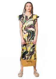 PLEATS PLEASE ISSEY MIYAKE, Dress TARDIVO in khaki | NOBANANAS