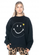 JOSHUAS, schwarzes Sweatshirt mit Rundhalsausschnitt und Smiley-Motiv