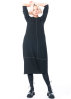 yukai, easy black dress with long sleeves and fine print