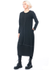 yukai, easy black dress with long sleeves and fine print