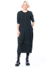 yukai, easy black dress with long sleeves and fine print