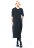 yukai, easy black dress with long sleeves and fine print