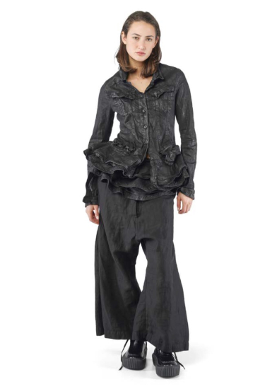 RUNDHOLZ, flared pants in delavé-linen 2251080103