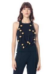 maria calderara, faux leather necklace with gold spheres