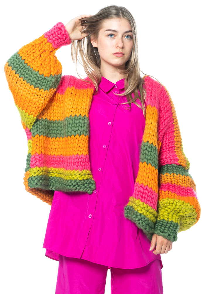 HOPE MACAULAY, Colorful Chunky Knit Cardigan Aphaea| NOBANANAS