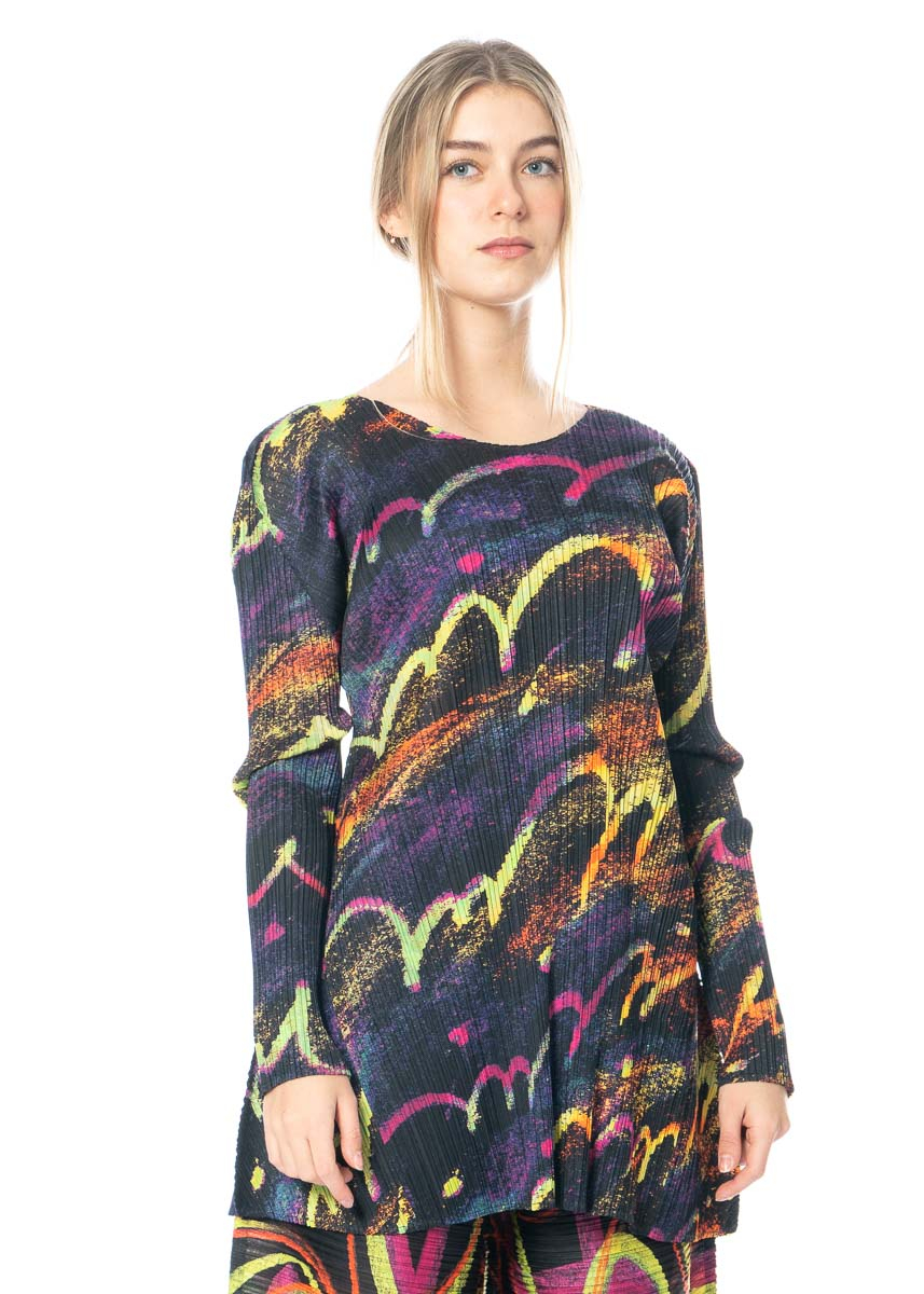 PLEATS PLEASE ISSEY MIYAKE, JUMP & TURN Tunic with Colorful Print 