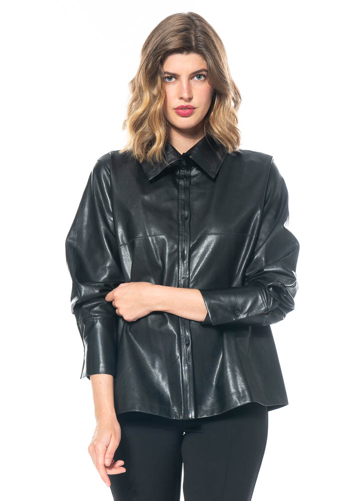 annette görtz, leather blouse So with high collar | NOBANANAS