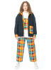 JOSHUAS, colorful plaid flannel puffer with pockets with smiley