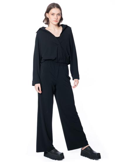 ULI SCHNEIDER, micro jersey flared trousers with elastic waistband