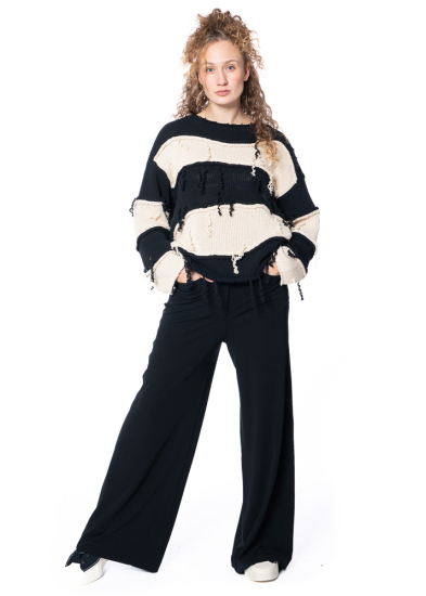 ULI SCHNEIDER, micro jersey baggy flared pants with pockets 