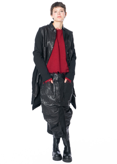 RUNDHOLZ, layered skirt with leather finish 2241490303