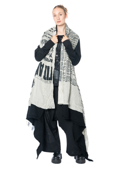 RUNDHOLZ DIP, knit scarf with newspaper print 2242807703