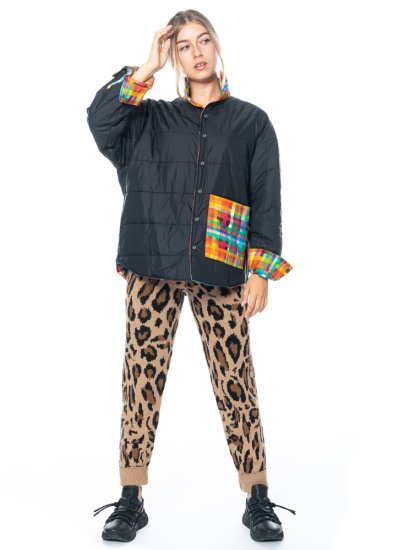 JOSHUAS, coloful plaid flannel puffer with pockets with smiley