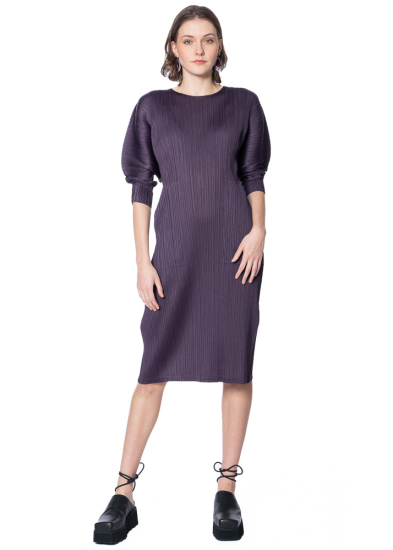 PLEATS PLEASE ISSEY MIYAKE, balloon sleeve dress NOVEMBER dark purple